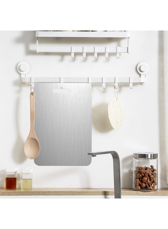 لوح تقطيع، لوح تقطيع معدني مزدوج الجوانب من الفولاذ المقاوم للصدأ 304 عالي الجودة، لوح تقطيع مطبخ سميك شديد التحمل مانع للانزلاق مع مقبض للحوم والخضروات والفواكه والجبن والخبز والبيتزا والمعجنات والشواء والطبخ المنزلي - Image 4